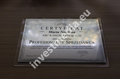 Silver diploma on Plexiglas